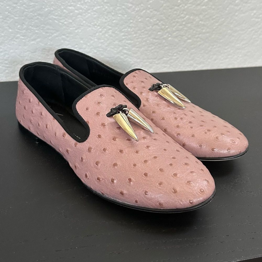 Giuseppe Zanotti Ostrich Textured Leather Slip On Stylish Loafer